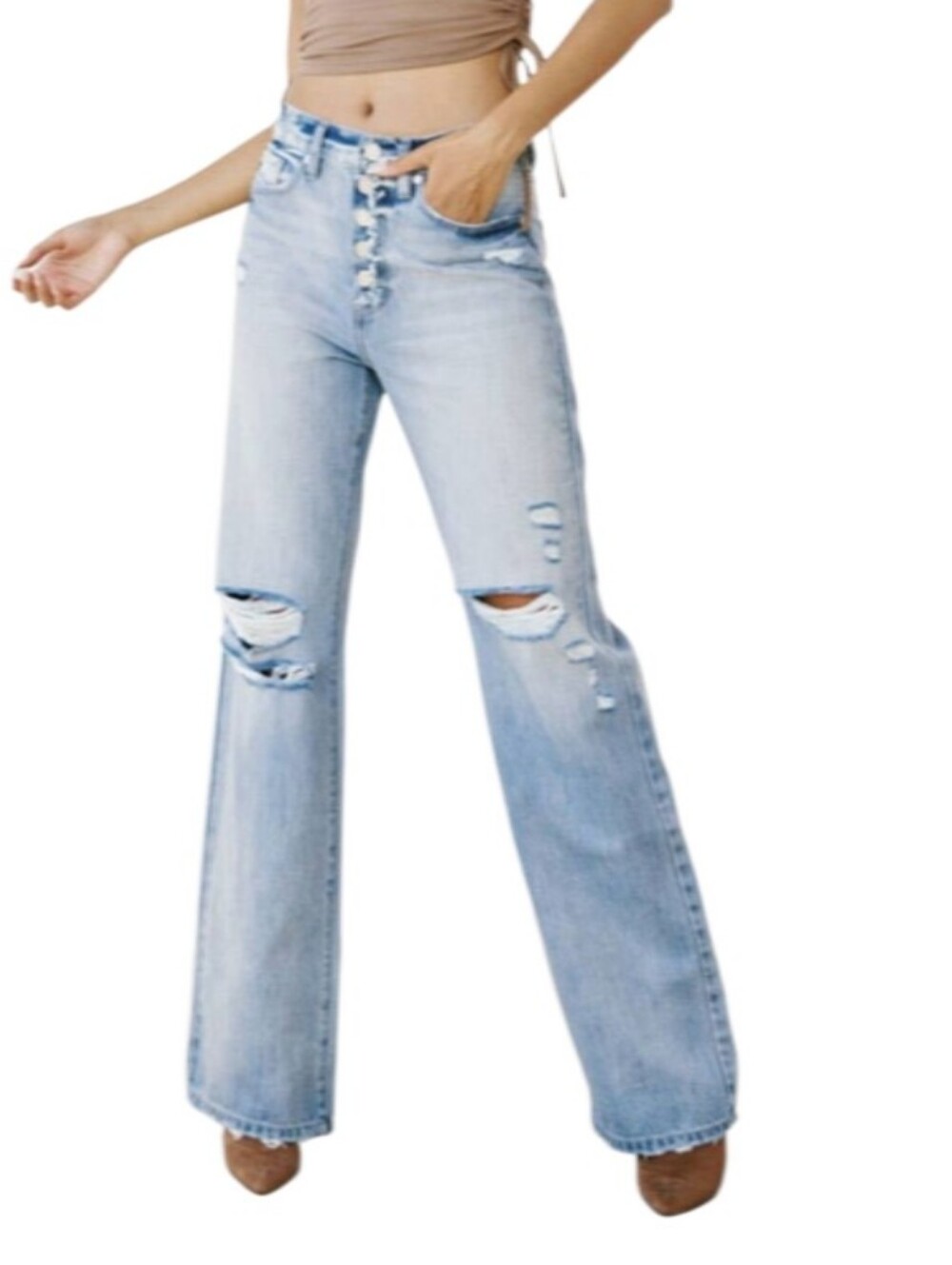 Kancan 90's Flare High-Rise Distressed Denim Jeans-NWT
